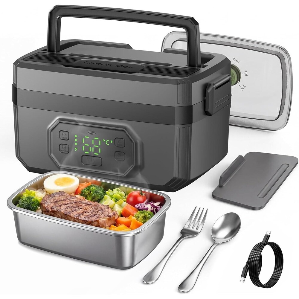 Cordless Electric Lunch Box for Adults, 1.2L 24000mAh Rechargeable Heated Lunch